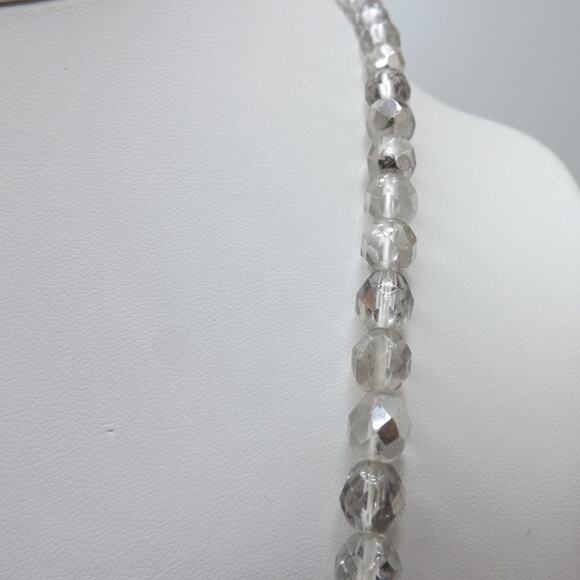 Vintage Czech Silver Clear Fire Polished AB Beaded Necklace, 24 Inches - Picture 5 of 11